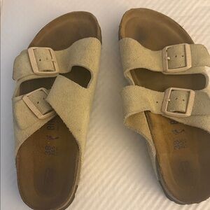 Birkenstock Tan Suede Buckle Sandals
